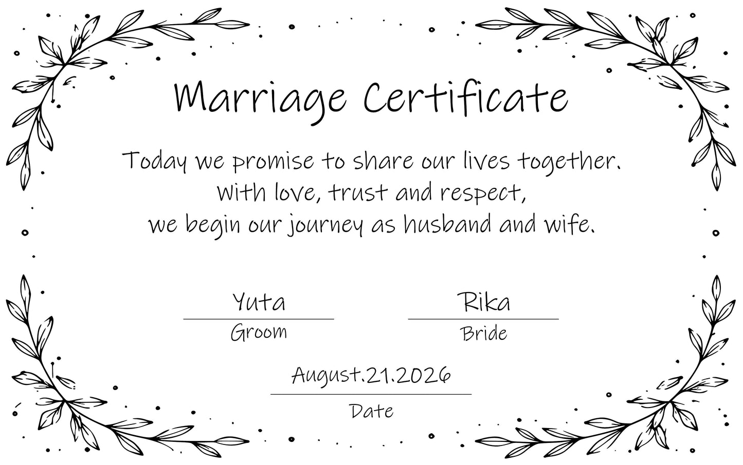 オリジナル結婚証明書